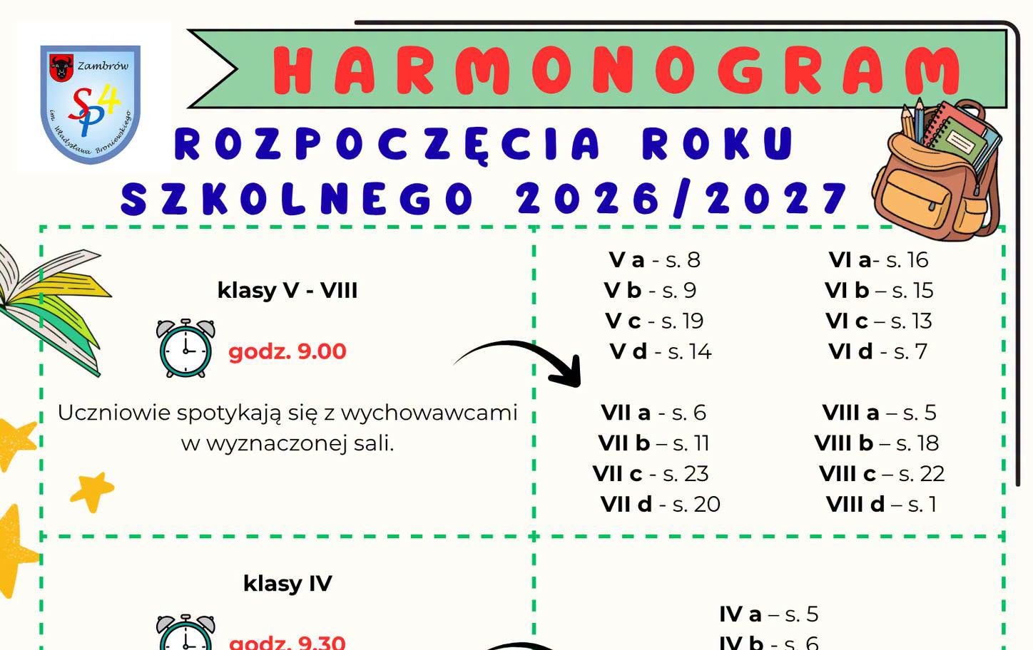 Zdjęcie do Harmonogram rozpoczęcia roku szkolnego